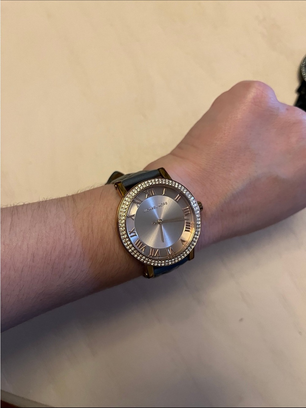 Michael Kors Rose Gold Dial Crystal Bezel Watch